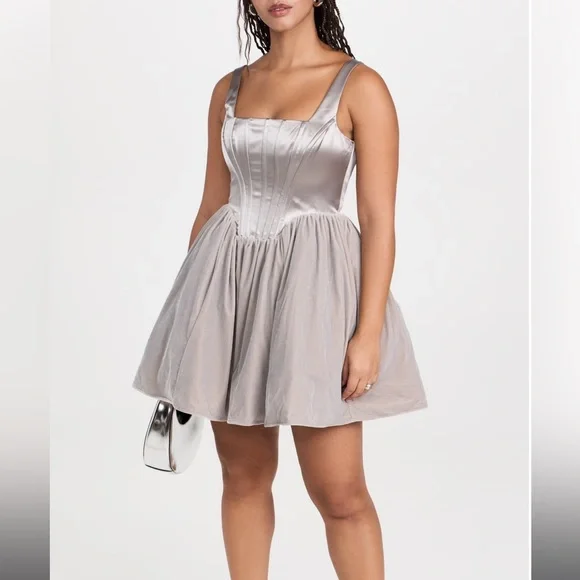 STAUD Landscape Dress corset dress silver tulle dress size 14 large - Picture 5 of 16